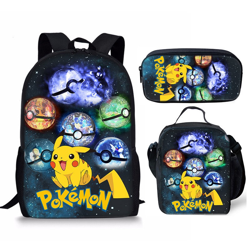 Pikachu Schoolbag Backpack Lunch Bag Pencil Case 3pcs Set Gift for Kids Students