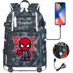 Avengers Superhero Iron Man Captain America Spiderman Hulk Thor Thanos USB Charging Backpack School NoteBook Laptop Travel Bags