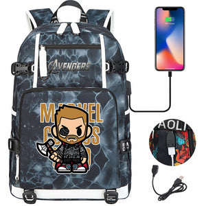 Avengers Superhero Iron Man Captain America Spiderman Hulk Thor Thanos USB Charging Backpack School NoteBook Laptop Travel Bags