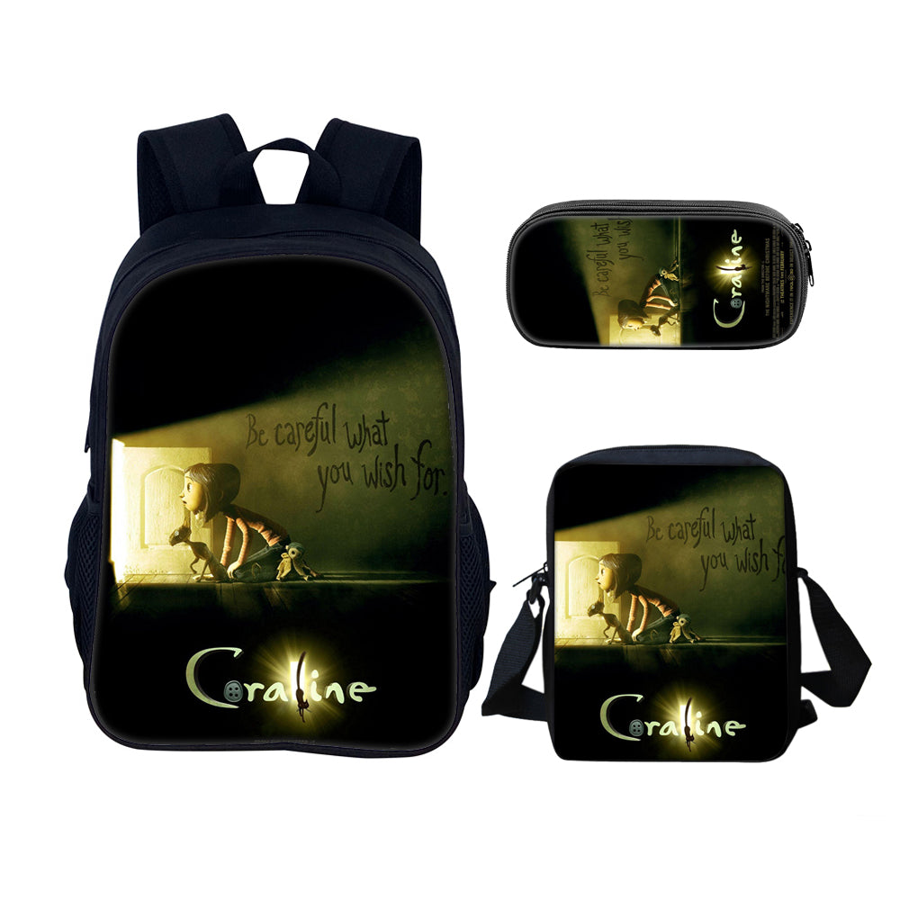 Coraline the Secret Door Schoolbag Backpack Lunch Bag Pencil Case 3pcs Set Gift for Kids Students