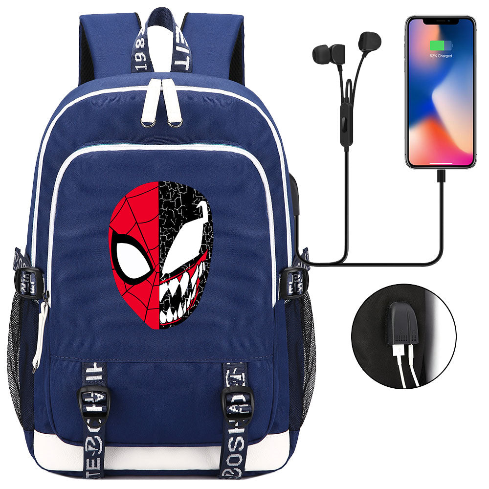 Spiderman Venom Superhero USB Charging Backpack School Note Book Laptop Travel Bags