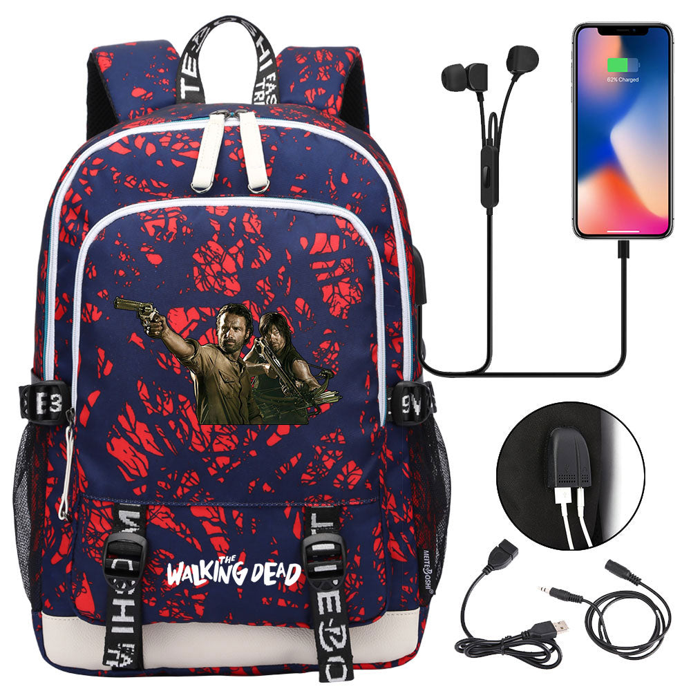The Walking Dead USB Charging Backpack School Note Book Laptop Travel Bags