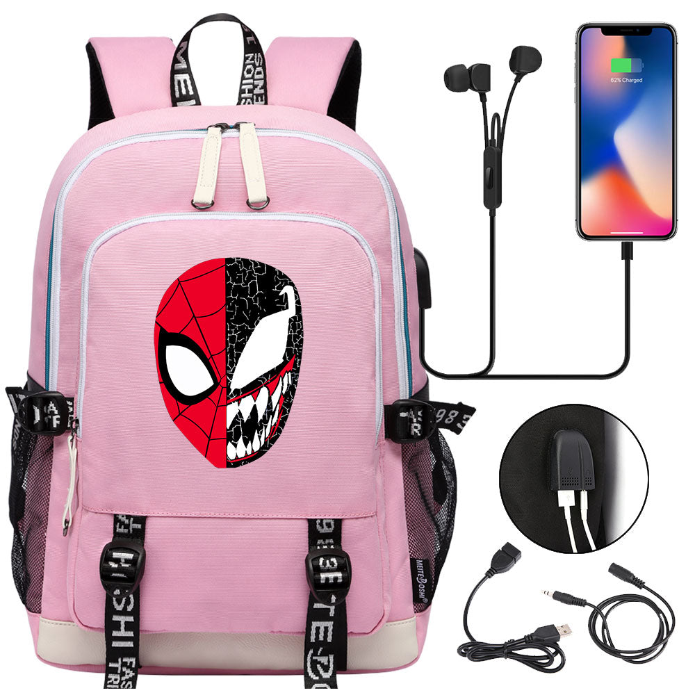 Spiderman Venom Superhero USB Charging Backpack School Note Book Laptop Travel Bags