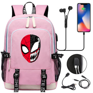 Spiderman Venom Superhero USB Charging Backpack School Note Book Laptop Travel Bags