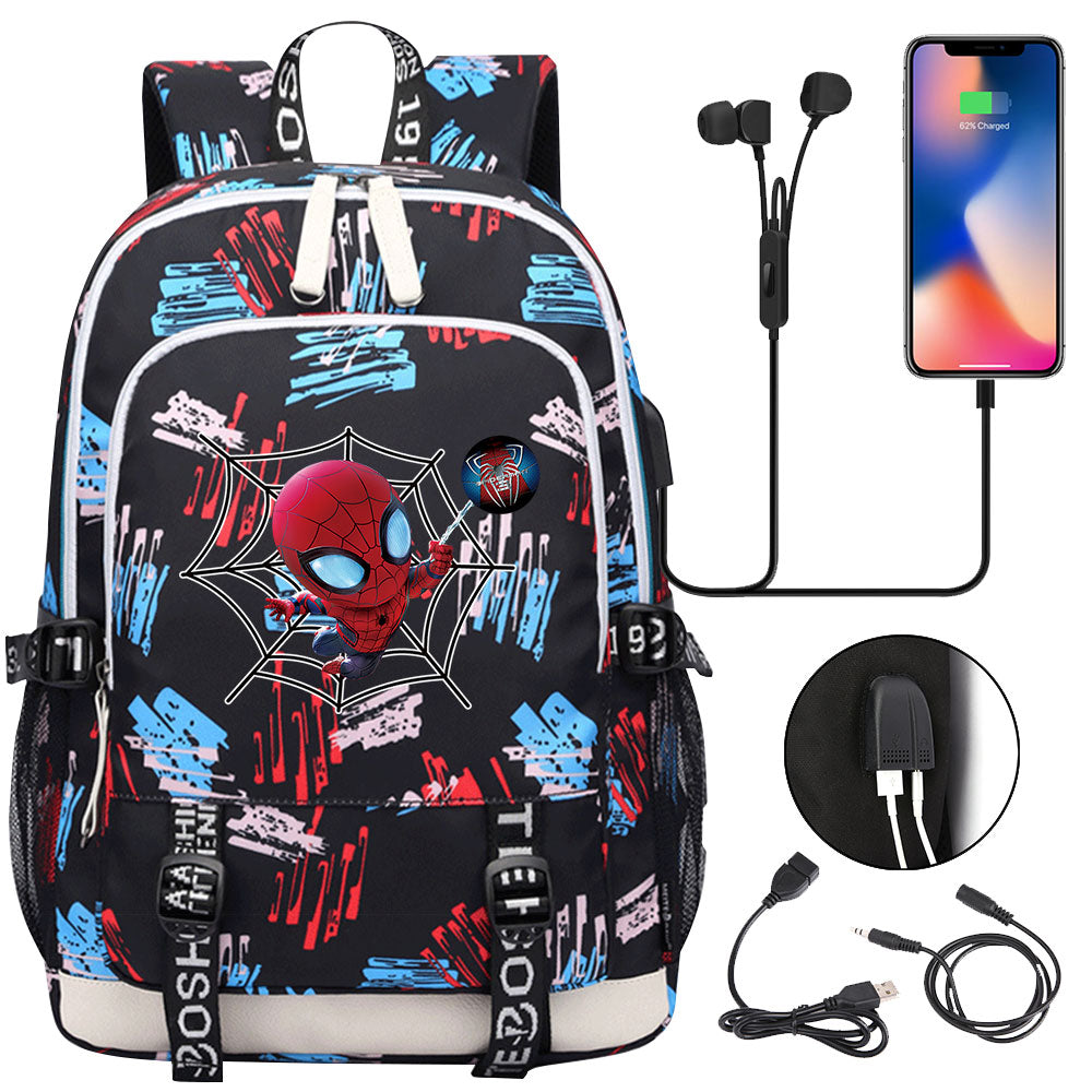 Spiderman Superhero USB Charging Backpack School Note Book Laptop Travel Bags