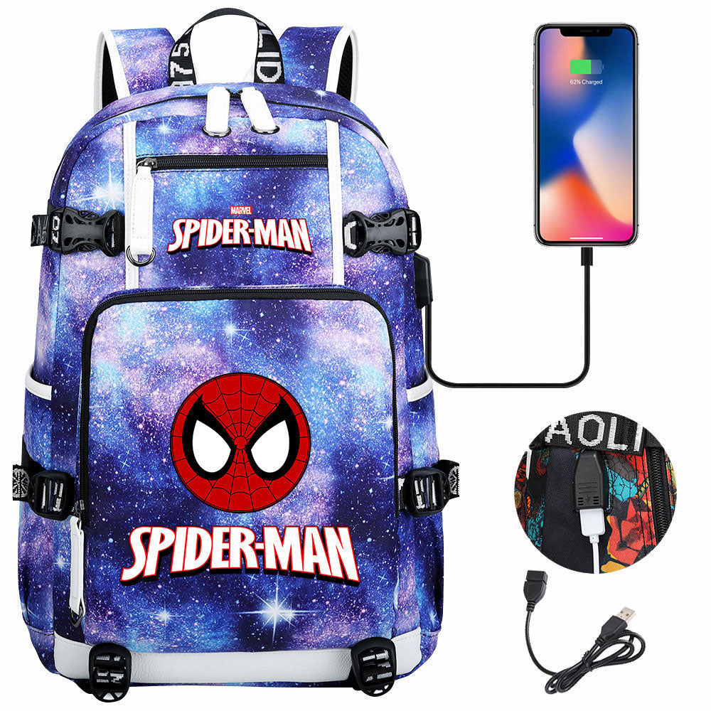 Spiderman Superhero Gwen Miles Morales  USB Charging Backpack School NoteBook Laptop Travel Bags