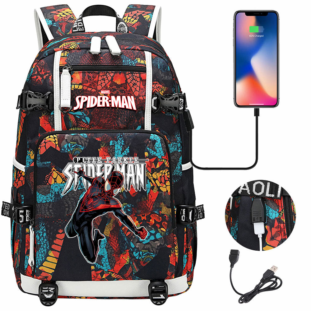 Spiderman Gwen Miles Morales  USB Charging Backpack School NoteBook Laptop Travel Bags
