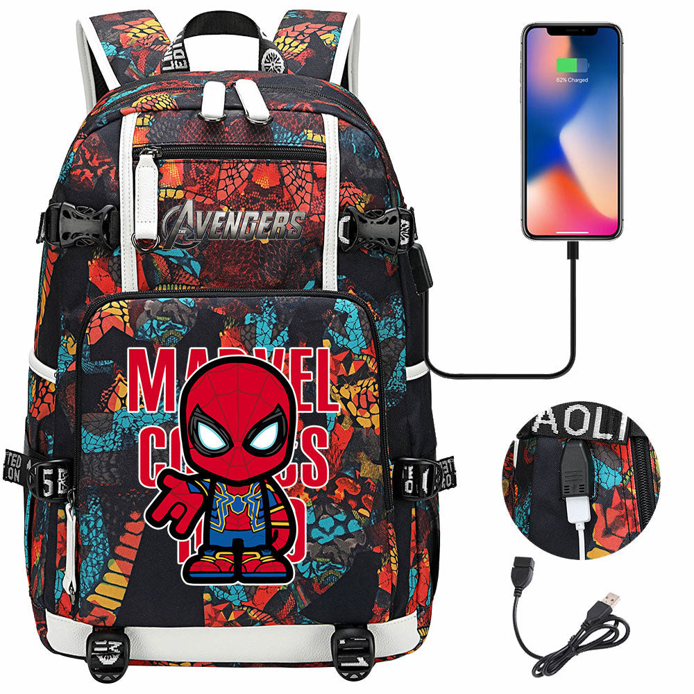 Avengers Superhero Iron Man Captain America Spiderman Hulk Thor Thanos USB Charging Backpack School NoteBook Laptop Travel Bags