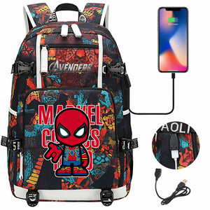 Avengers Superhero Iron Man Captain America Spiderman Hulk Thor Thanos USB Charging Backpack School NoteBook Laptop Travel Bags