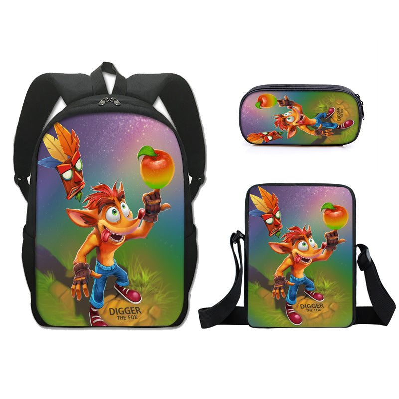 Crash Bandicoot Schoolbag Backpack Lunch Bag Pencil Case Set Gift for Kids Students