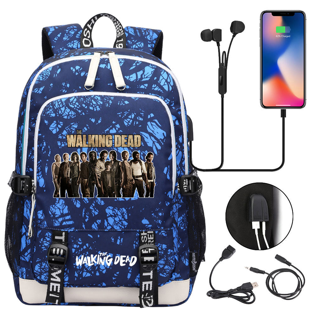 The Walking Dead USB Charging Backpack School Note Book Laptop Travel Bags
