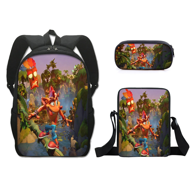 Crash Bandicoot Schoolbag Backpack Lunch Bag Pencil Case Set Gift for Kids Students