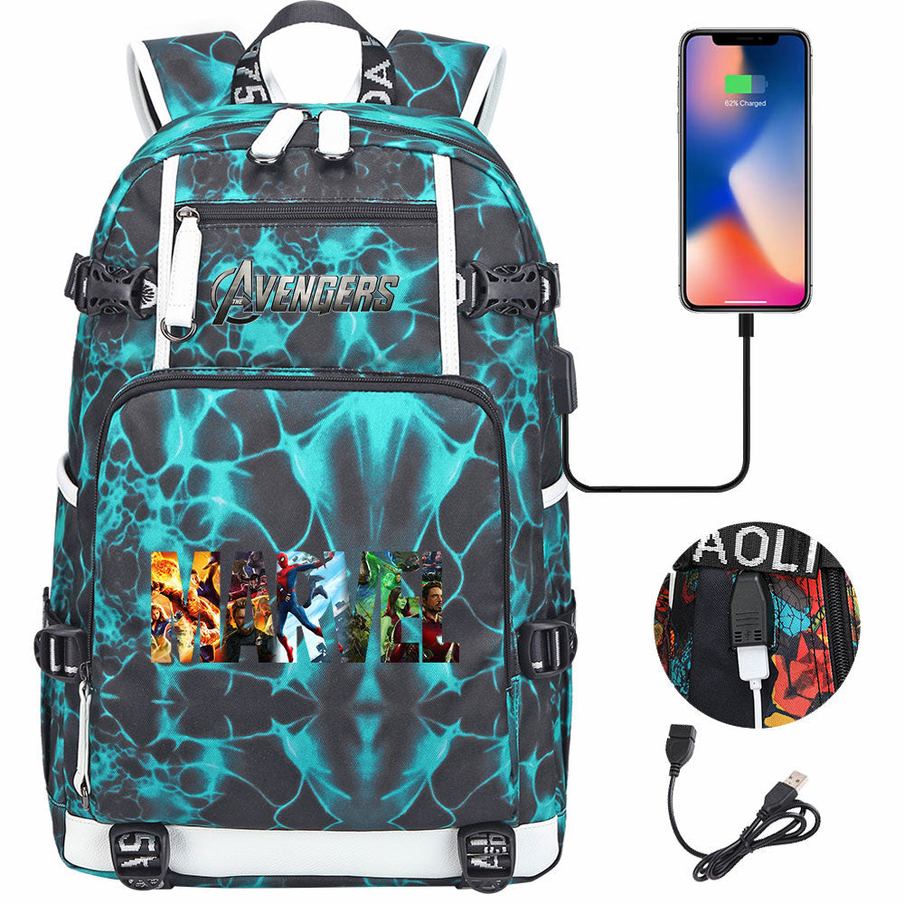 Avengers Superhero USB Charging Backpack School NoteBook Laptop Travel Bags