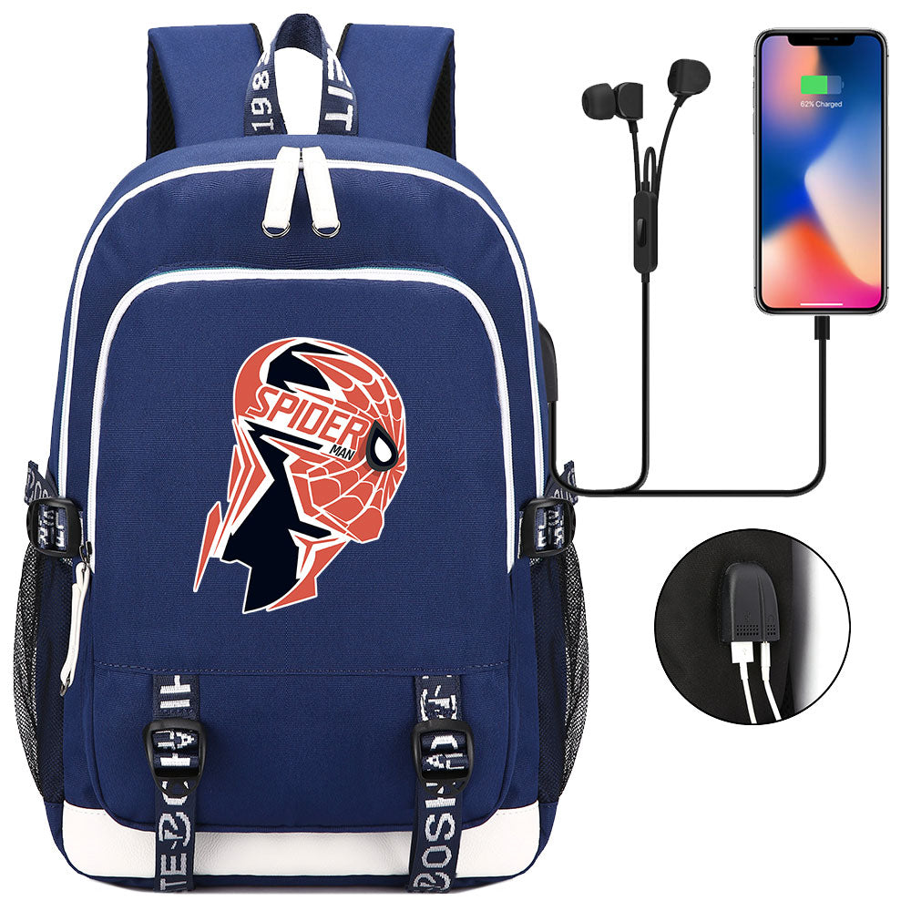 Spiderman Superhero USB Charging Backpack School Note Book Laptop Travel Bags