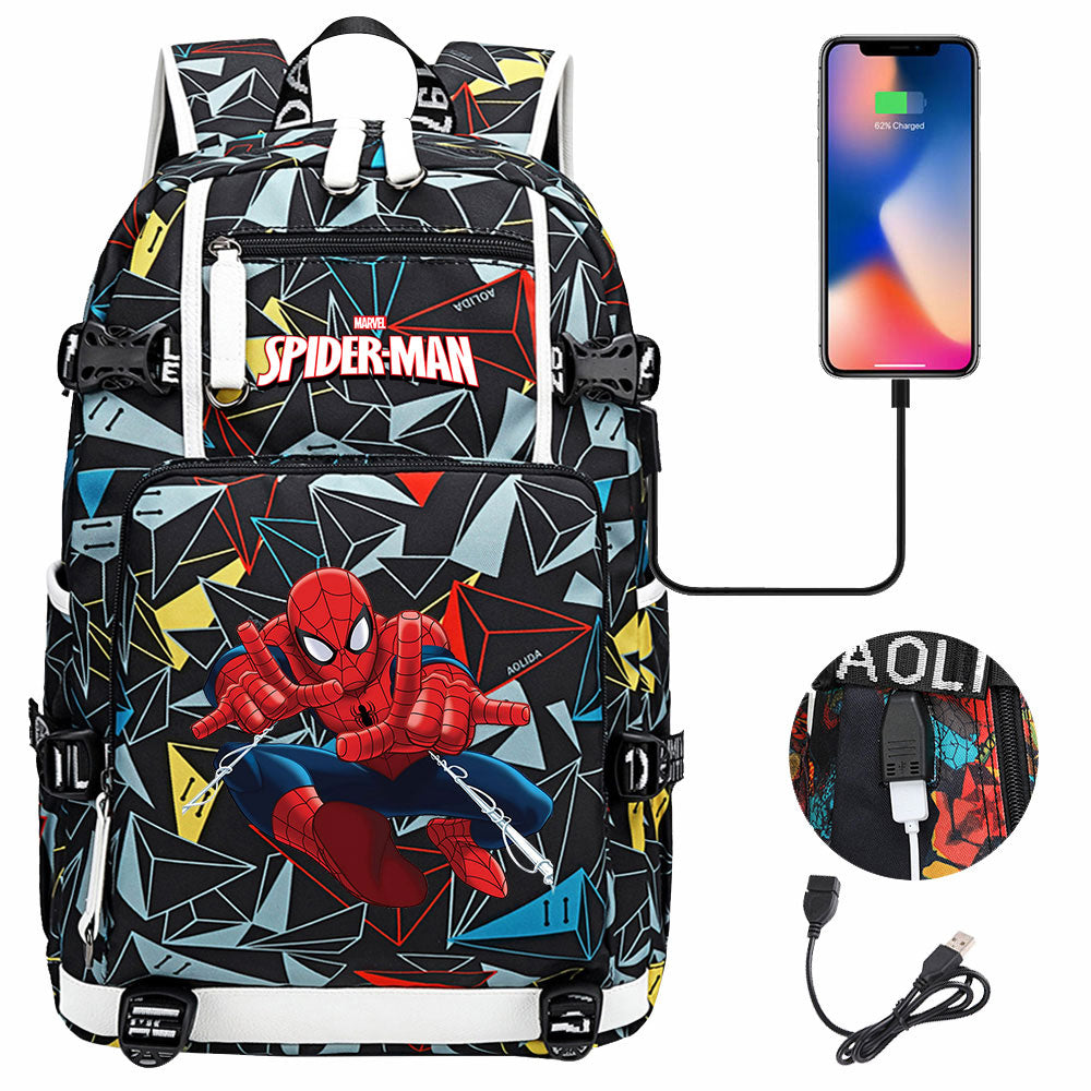 Spiderman Superhero Gwen Miles Morales  USB Charging Backpack School NoteBook Laptop Travel Bags