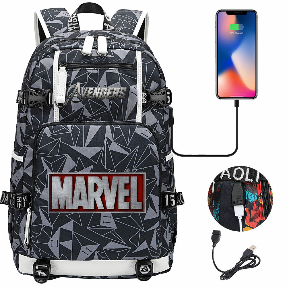 Avengers Superhero USB Charging Backpack School NoteBook Laptop Travel Bags