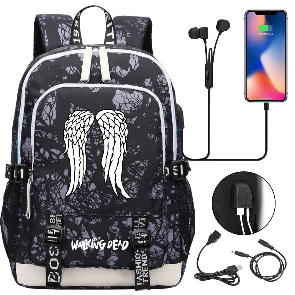 The Walking Dead USB Charging Backpack School Note Book Laptop Travel Bags