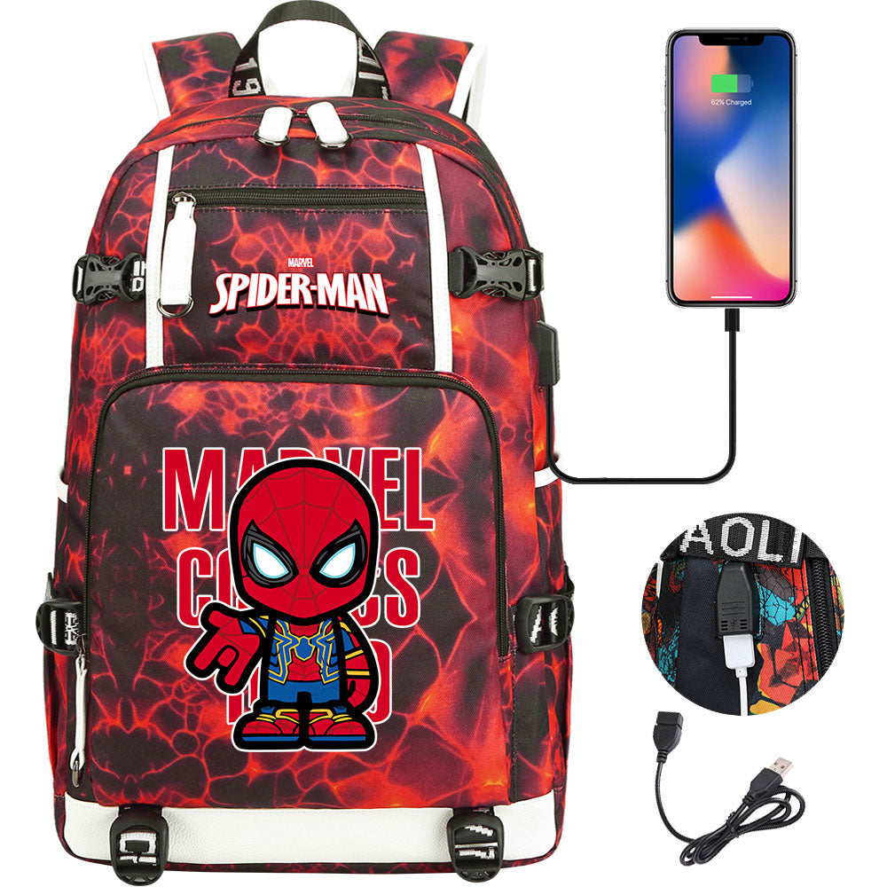 Spiderman Gwen Miles Morales  USB Charging Backpack School NoteBook Laptop Travel Bags