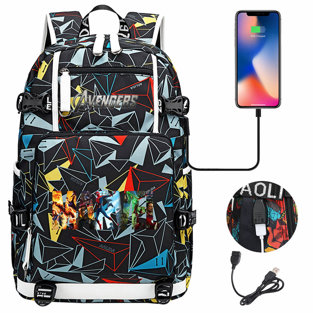 Avengers Superhero USB Charging Backpack School NoteBook Laptop Travel Bags