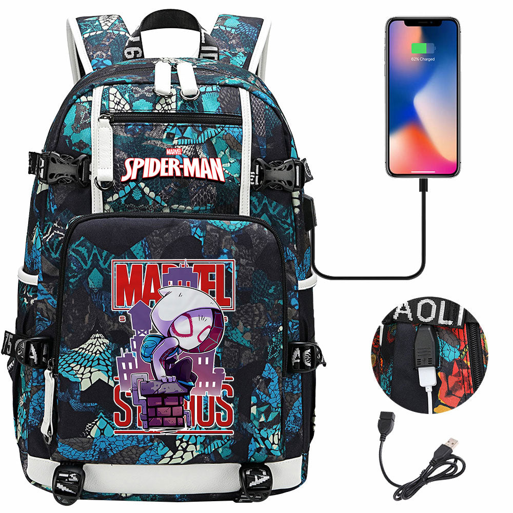 Spiderman Gwen Miles Morales  USB Charging Backpack School NoteBook Laptop Travel Bags