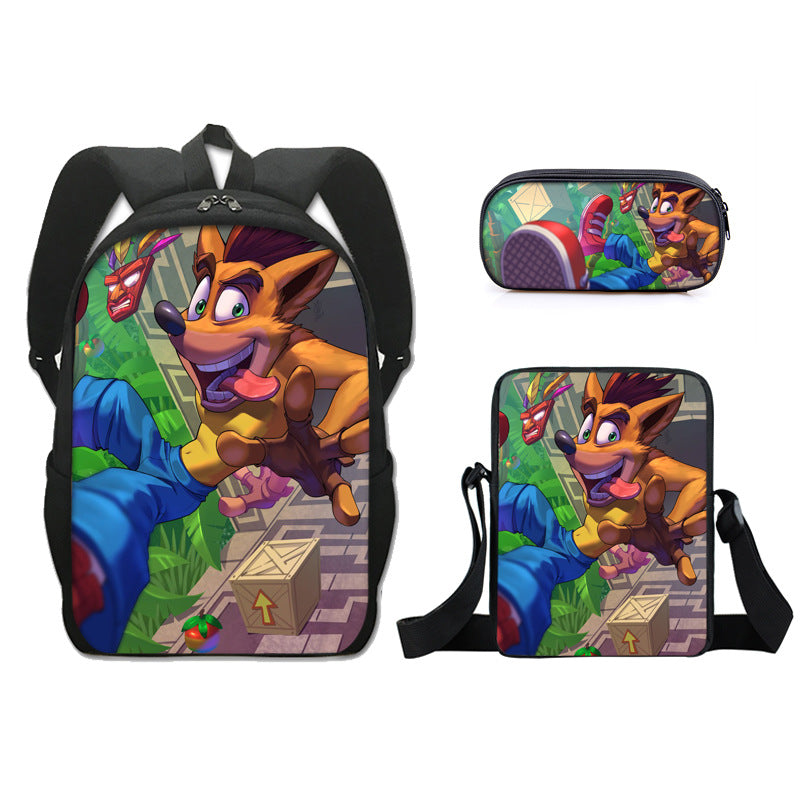 Crash Bandicoot Schoolbag Backpack Lunch Bag Pencil Case Set Gift for Kids Students