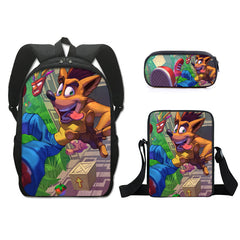 Crash Bandicoot Schoolbag Backpack Lunch Bag Pencil Case Set Gift for Kids Students