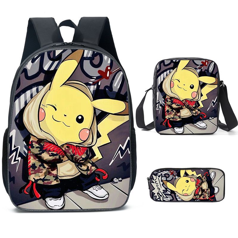 Pokemon Pikachu Schoolbag Backpack Lunch Bag Pencil Case Set Gift for Kids Students