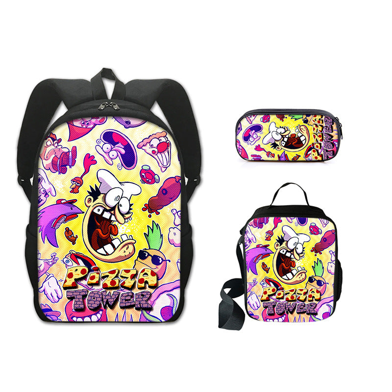 Pizza Tower Schoolbag Backpack Lunch Bag Pencil Case 3pcs Set Gift for Kids Students