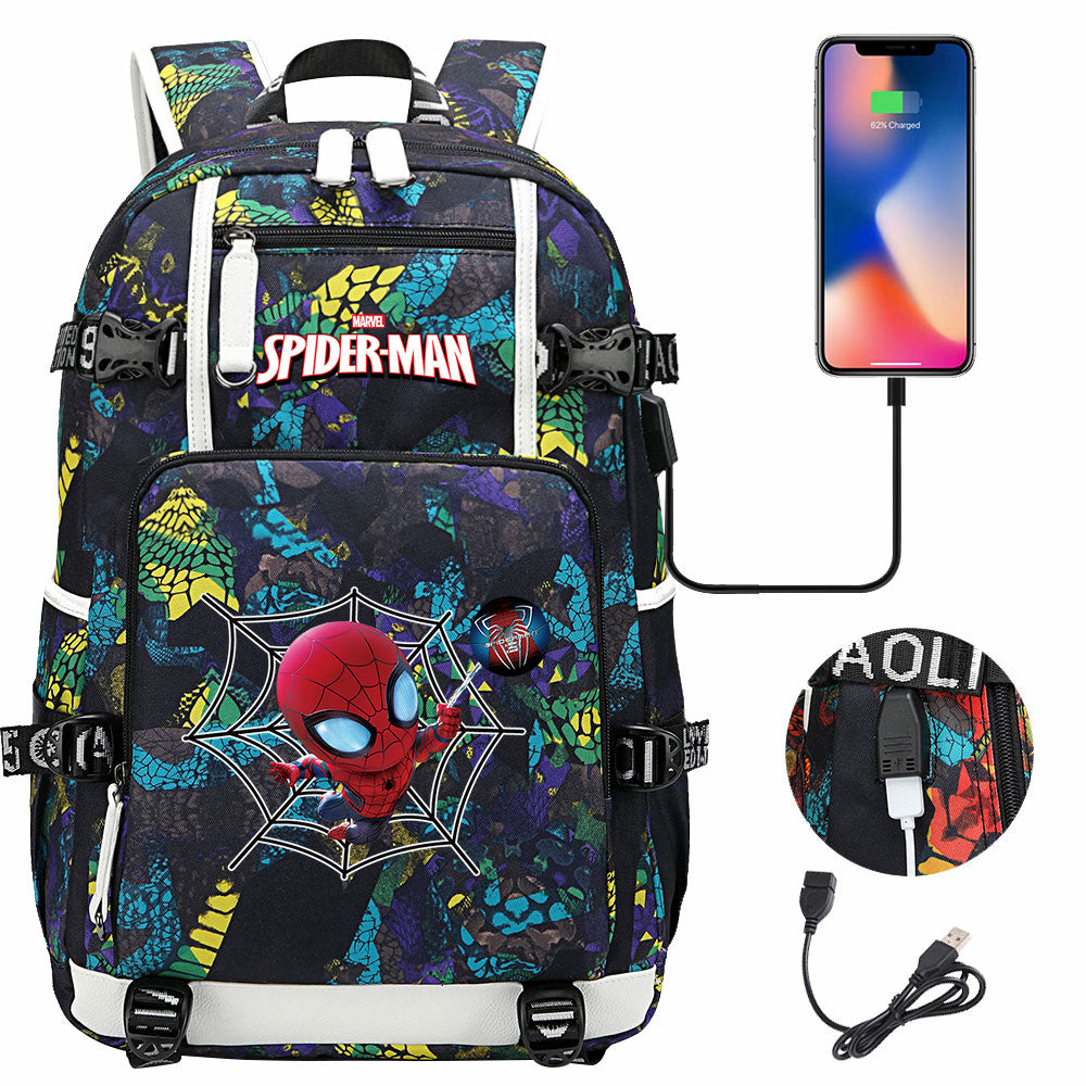 Spiderman Superhero Gwen Miles Morales  USB Charging Backpack School NoteBook Laptop Travel Bags