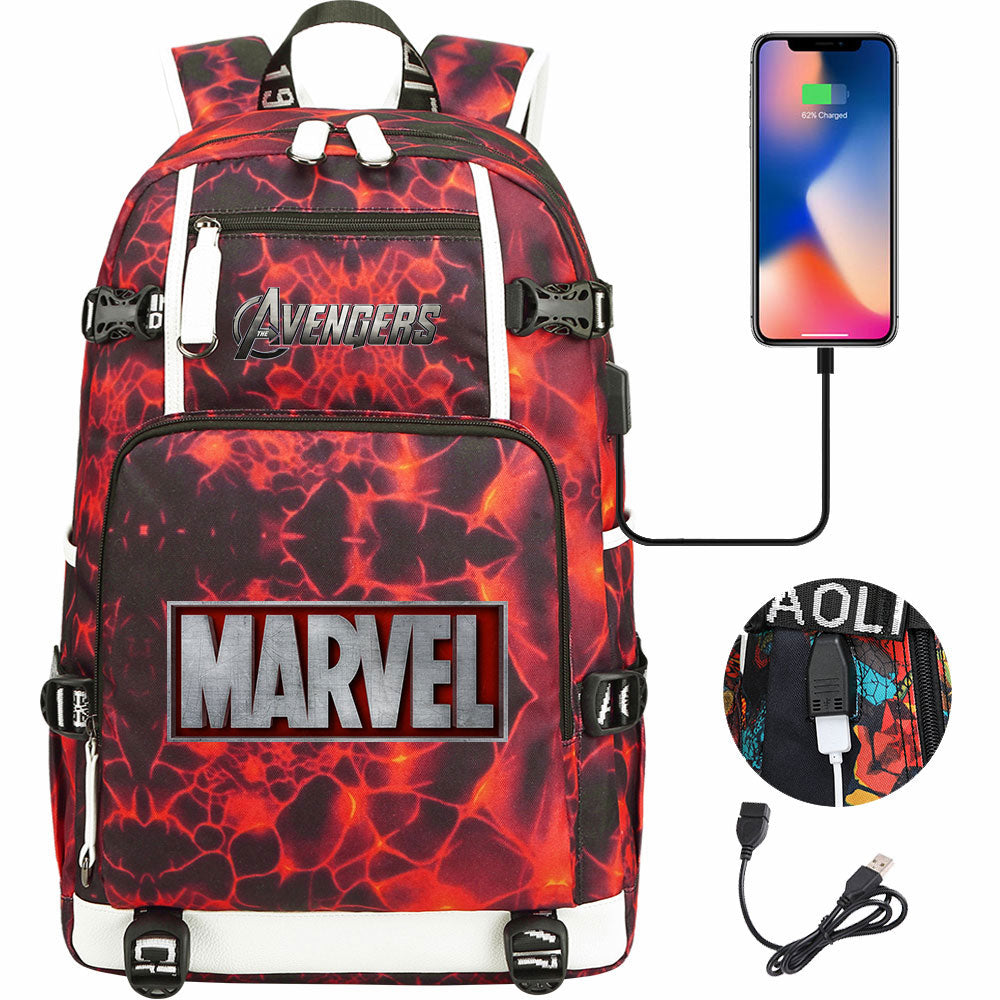 Avengers Superhero USB Charging Backpack School NoteBook Laptop Travel Bags