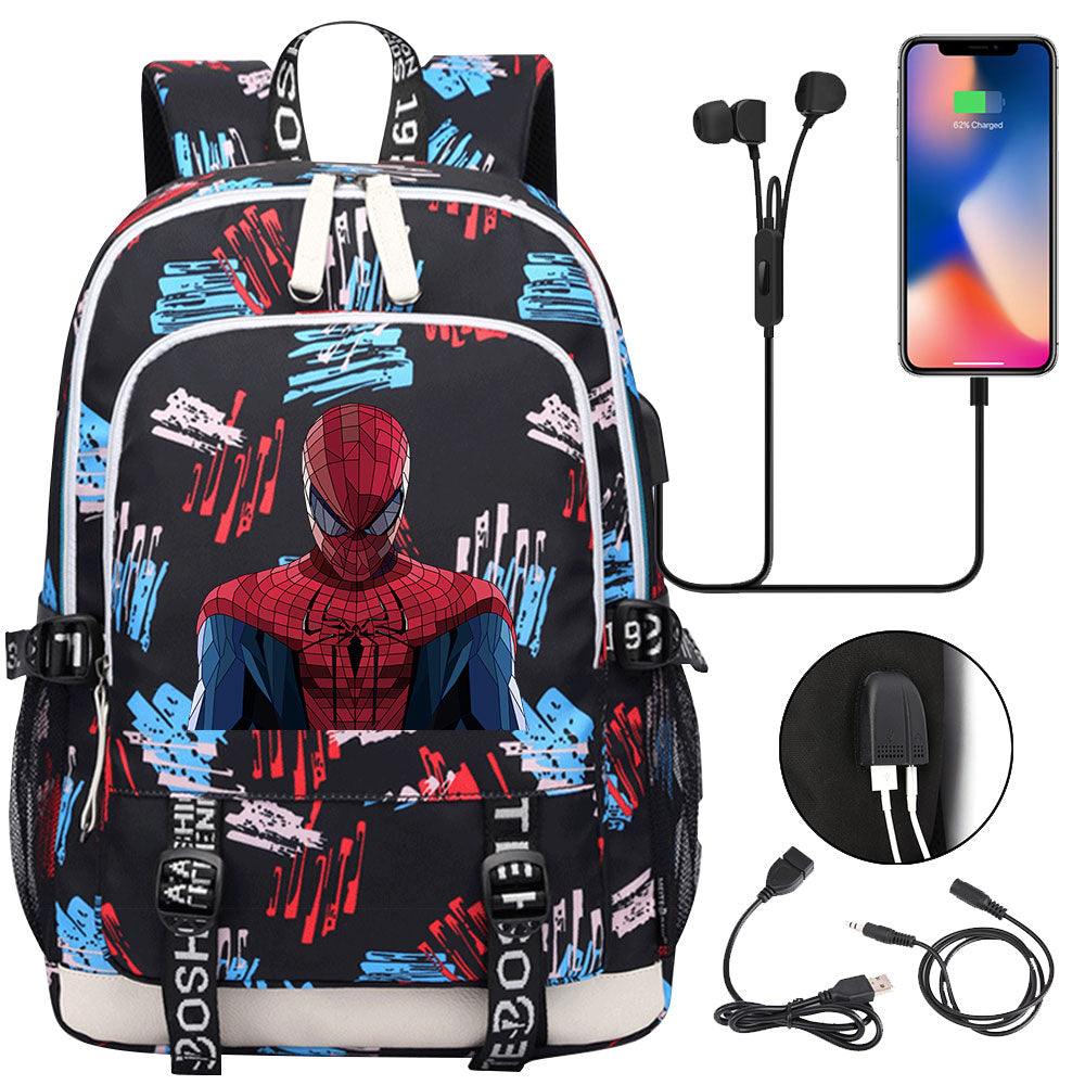 Spiderman Venom Superhero USB Charging Backpack School Note Book Laptop Travel Bags