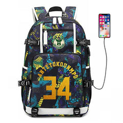 Milwaukee Basketball Bucks #1 USB Charging Backpack School NoteBook Laptop Travel Bags