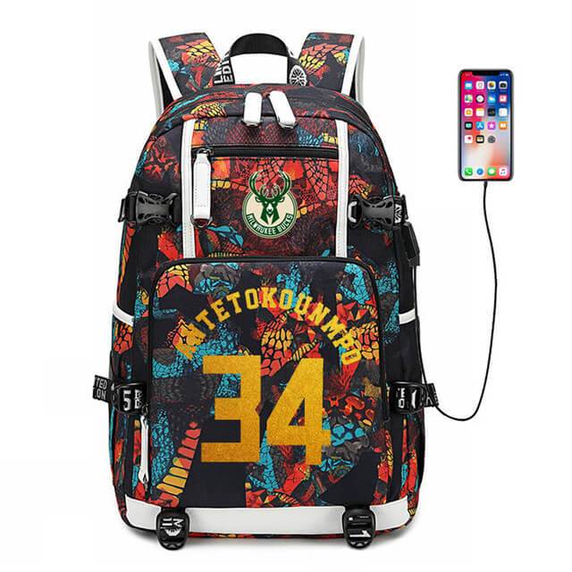 Milwaukee Basketball Bucks #1 USB Charging Backpack School NoteBook Laptop Travel Bags