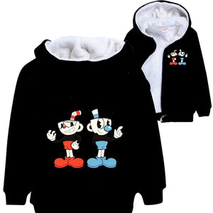 Cuphead Pullover Hoodie Sweatshirt Autumn Winter Unisex Sweater Zipper Jacket for Kids Boy Girls