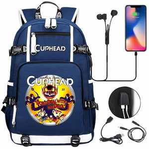 Cuphead USB Charging Backpack School NoteBook Laptop Travel Bags