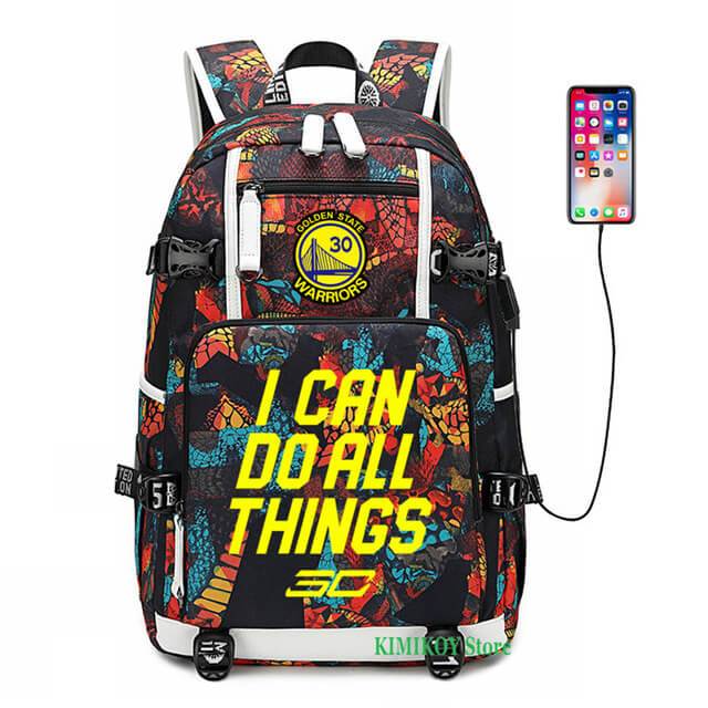 Golden State Basketball Curry #3 USB Charging Backpack School NoteBook Laptop Travel Bags