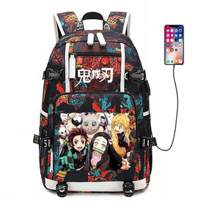Demon Slayer Kimetsu no Yaiba #2 USB Charging Backpack School NoteBook Laptop Travel Bags