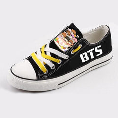 Kpop BTS Casual Canvas Shoes Unisex Black Sneakers For Kids