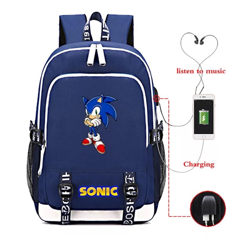 Sonic The Hedgehog USB Charging Backpack School Note Book Laptop Travel Bags