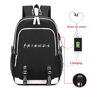 Friends #1 USB Charging Backpack School Note Book Laptop Travel Bags