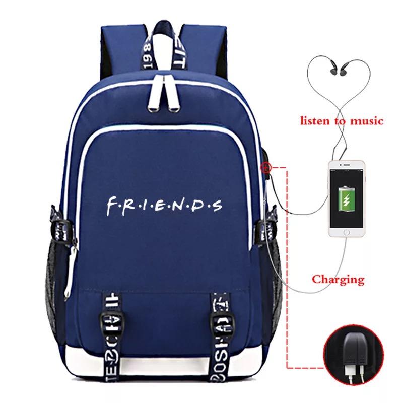 Friends TV Show USB Charging Backpack School Note Book Laptop Travel Bags