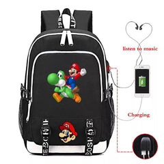 Game Super Mario USB Charging Backpack School Note Book Laptop Travel Bags