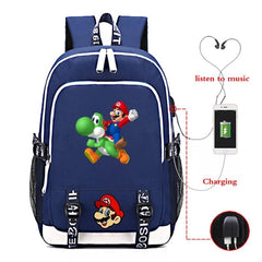 Game Super Mario USB Charging Backpack School Note Book Laptop Travel Bags