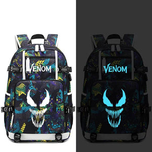 Venom Spider-Man #3 USB Charging Backpack School NoteBook Laptop Travel Bags Luminous