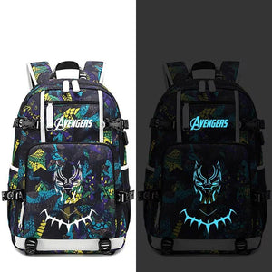 Avengers Black Panther #14 USB Charging Backpack School NoteBook Laptop Travel Bags Luminous