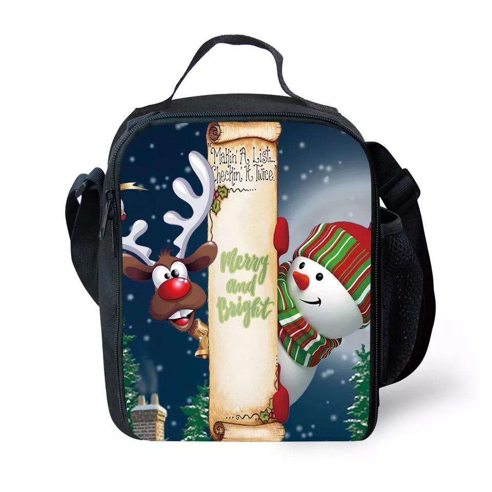 Christmas Santa Claus Elk Lunch Box Bag Lunch Tote For Kids