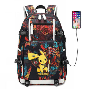 Game Pokemon Pikachu #4 USB Charging Backpack School NoteBook Laptop Travel Bags