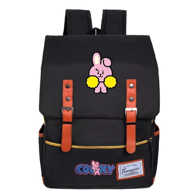 BTS BT21 TATA COOKY Canvas School Bag Backpack USB Charger