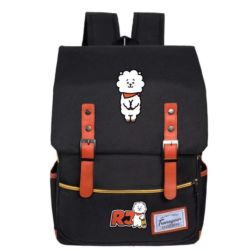 BTS BT21 TATA COOKY Canvas School Bag Backpack USB Charger