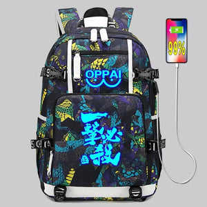 Anime One Punch Man #5 USB Charging Backpack School NoteBook Laptop Travel Bags Luminous